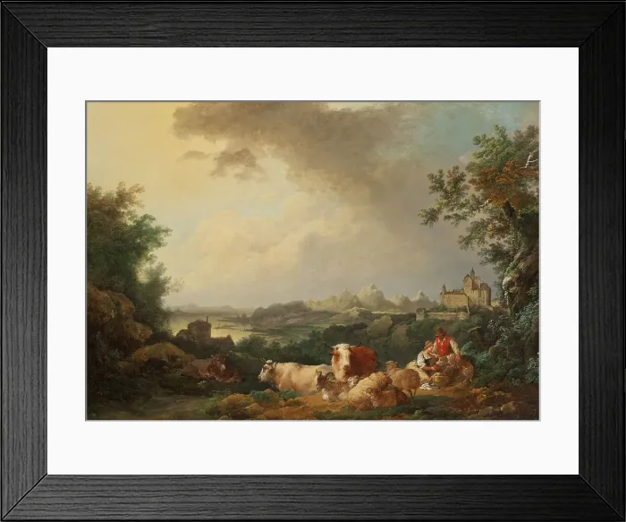 Framed Print : Landscape with Resting Cattle, 1767. Creator: Philip James de Loutherbourg Framed Print : Landscape with Resting Cattle, 1767. Creator: Philip James de Loutherbourg