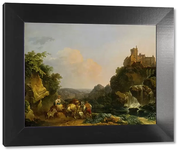 Landscape with Waterfall, Castle and Peasants, 1767. Creator: Philip James de Loutherbourg