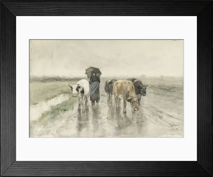 Framed Print : A Herdess with Cows on a Country Road in the Rain, 1848-1888. Creator: Anton Mauve