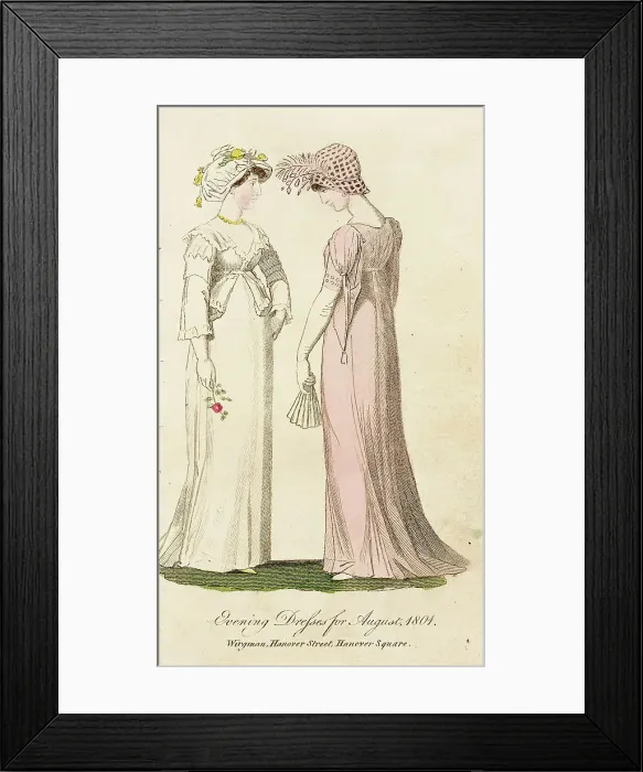 Framed Print : Fashion Plate (Evening Dresses for August, 1801), 1801. Creator: Unknown Framed Print : Fashion Plate (Evening Dresses for August, 1801), 1801. Creator: Unknown