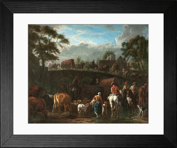 Framed Print : Landscape with Peasants, Soldiers and Cattle. Creator: Pieter van Bloemen Framed Print : Landscape with Peasants, Soldiers and Cattle. Creator: Pieter van Bloemen