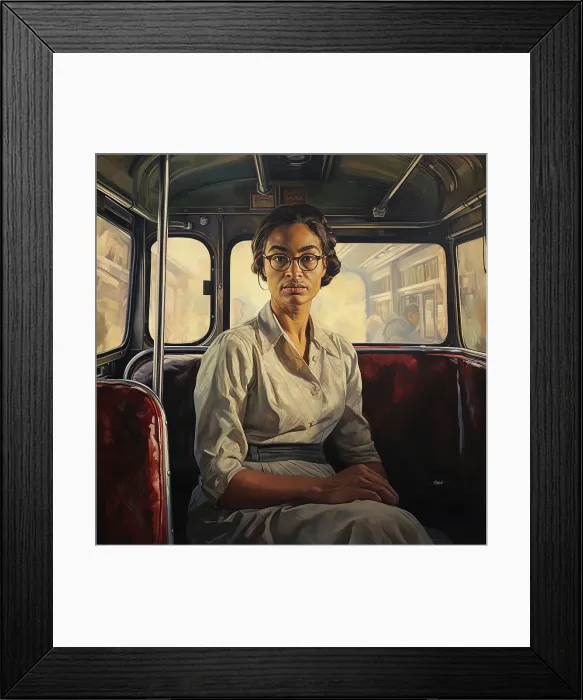 Framed Print : AI IMAGE - Portrait of Rosa Parks sitting on a bus, 1950s, (2023). Creator: Heritage Images Framed Print : AI IMAGE - Portrait of Rosa Parks sitting on a bus, 1950s, (2023). Creator: Heritage Images