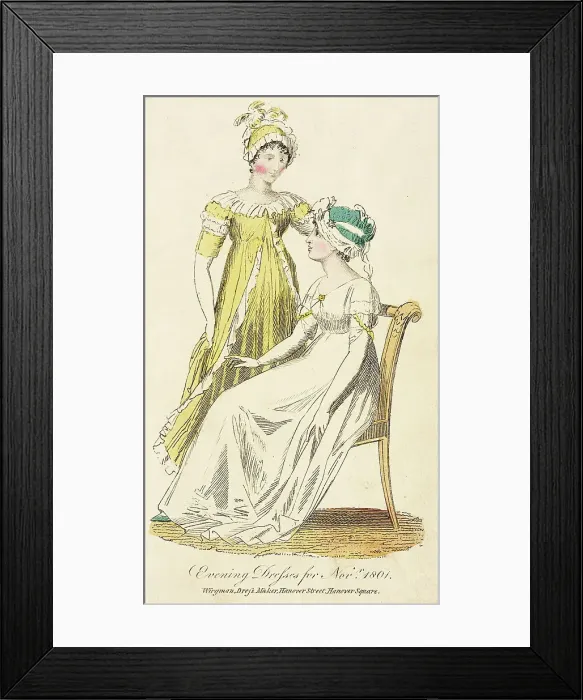 Framed Print : Fashion Plate (Evening Dresses for Novr. 1801), 1801. Creator: Unknown Framed Print : Fashion Plate (Evening Dresses for Novr. 1801), 1801. Creator: Unknown