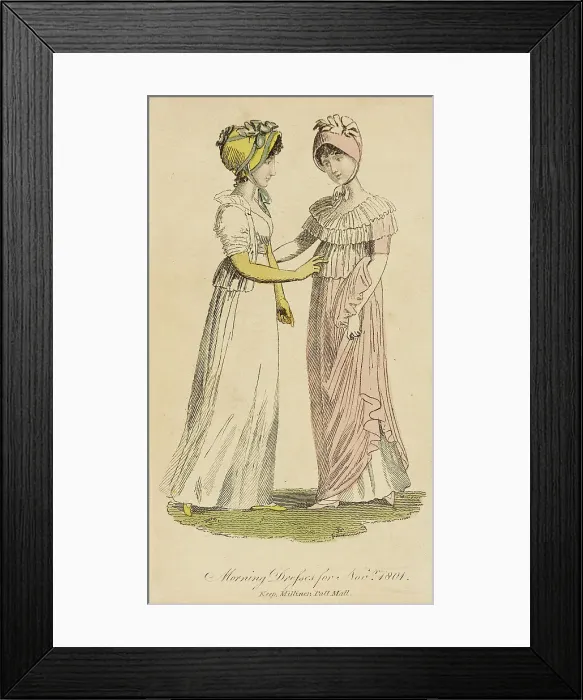 Framed Print : Fashion Plate (Morning Dresses for Novr. 1801), 1801. Creator: Unknown Framed Print : Fashion Plate (Morning Dresses for Novr. 1801), 1801. Creator: Unknown