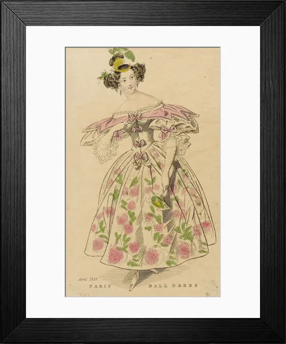 Framed Print : Fashion Plate (Paris Ball Dress), 1833. Creator: Unknown Framed Print : Fashion Plate (Paris Ball Dress), 1833. Creator: Unknown