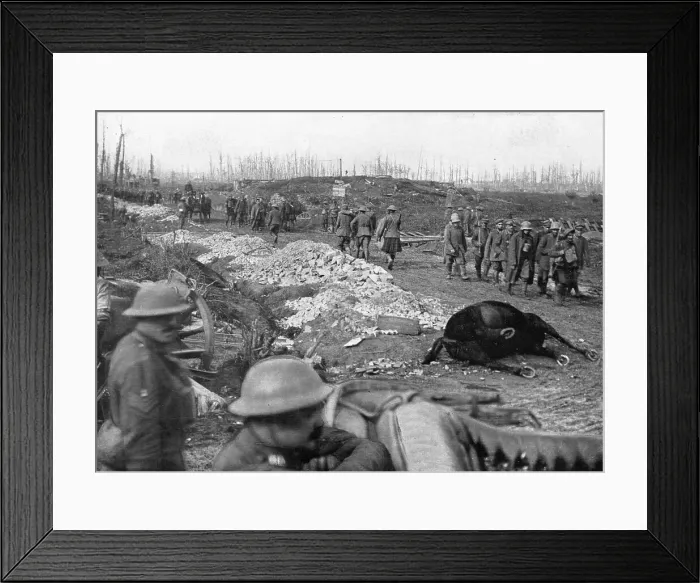 Framed Print : The British Push Into Flanders; A crossroads behind the battle, 1917. Creator: Unknown Framed Print : The British Push Into Flanders; A crossroads behind the battle, 1917. Creator: Unknown