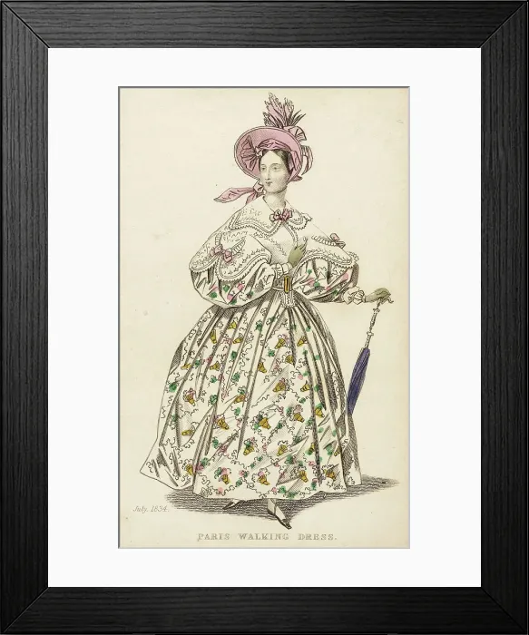 Framed Print : Fashion Plate (Paris Walking Dress), 1834. Creator: Unknown Framed Print : Fashion Plate (Paris Walking Dress), 1834. Creator: Unknown