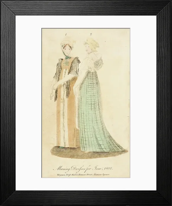 Framed Print : Fashion Plate (Morning Dresses for June, 1802), 1802. Creator: Unknown Framed Print : Fashion Plate (Morning Dresses for June, 1802), 1802. Creator: Unknown