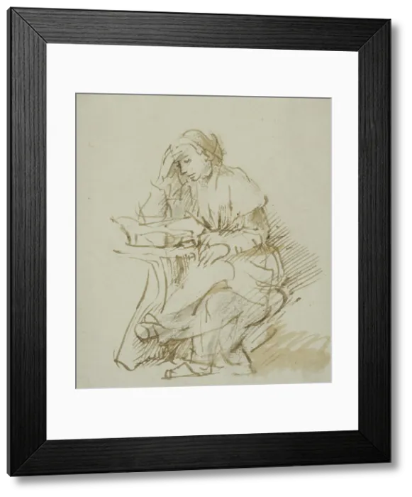 Framed Print : Reading young woman. Creator: Rembrandt Harmensz van Rijn Framed Print : Reading young woman. Creator: Rembrandt Harmensz van Rijn