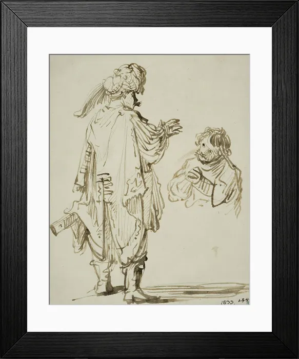 Framed Print : Man in oriental costume gesturing to a kneeling man. Creator: Rembrandt Harmensz van Rijn Framed Print : Man in oriental costume gesturing to a kneeling man. Creator: Rembrandt Harmensz van Rijn
