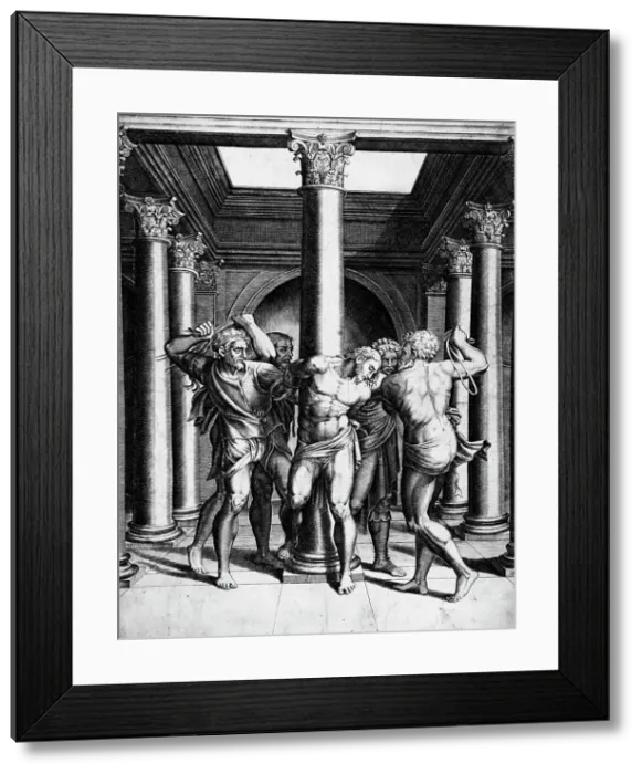 Framed Print : The Flagellation, between 1547 and 1587. Creators: Adamo Scultori, Michelangelo Buonarroti Framed Print : The Flagellation, between 1547 and 1587. Creators: Adamo Scultori, Michelangelo Buonarroti
