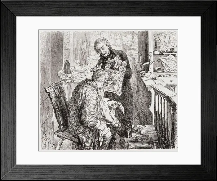 Framed Print : Illustration to Act 1 of Heinrich von Kleist's The Broken Jug, 1877. Creator: Adolph Menzel Framed Print : Illustration to Act 1 of Heinrich von Kleist's The Broken Jug, 1877. Creator: Adolph Menzel