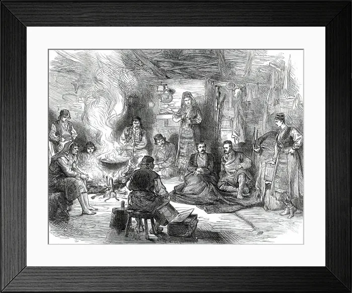 Framed Print : A Journey into the Herzegovina: Interior of a Hut at Belovase, 1876. Creator: Unknown Framed Print : A Journey into the Herzegovina: Interior of a Hut at Belovase, 1876. Creator: Unknown