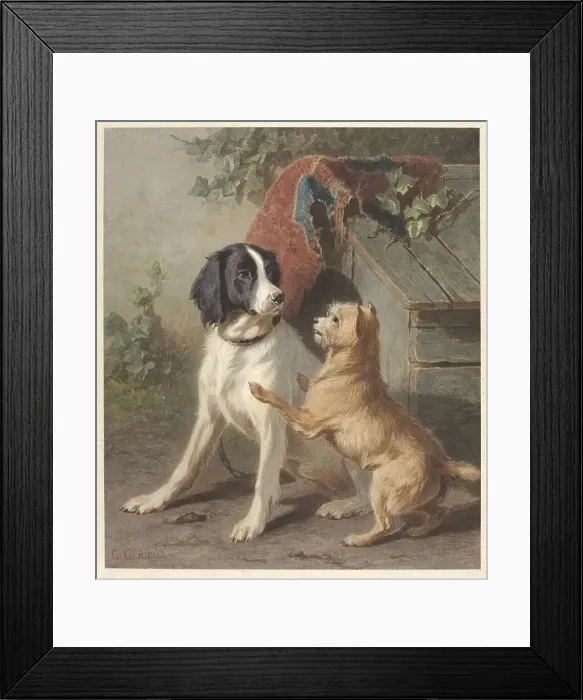 Framed Print : Two dogs by a kennel, 1838-1895. Creator: Conradyn Cunaeus Framed Print : Two dogs by a kennel, 1838-1895. Creator: Conradyn Cunaeus