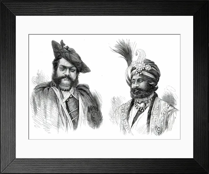 Framed Print : The Maharajah Scindia of Gwalior; The Maharajah of Cashmere, 1876. Creator: Unknown Framed Print : The Maharajah Scindia of Gwalior; The Maharajah of Cashmere, 1876. Creator: Unknown