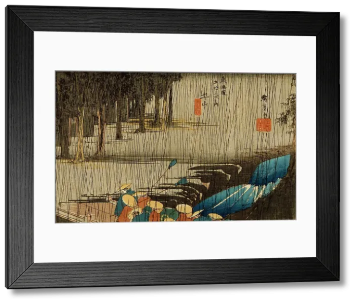 Framed Print : Spring Rain at Tsuchiyama, between circa 1833 and circa 1834. Creator: Ando Hiroshige Framed Print : Spring Rain at Tsuchiyama, between circa 1833 and circa 1834. Creator: Ando Hiroshige