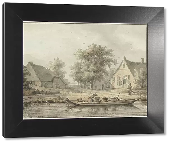 Landscape with a moored barge with barrels, 1756-1826. Creator: Cornelis Buys
