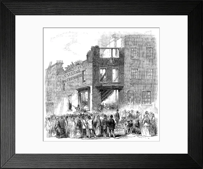 Framed Print : Scene of the Late Fatal Explosion of Fireworks at Lambeth, 1858. Creator: Unknown Framed Print : Scene of the Late Fatal Explosion of Fireworks at Lambeth, 1858. Creator: Unknown