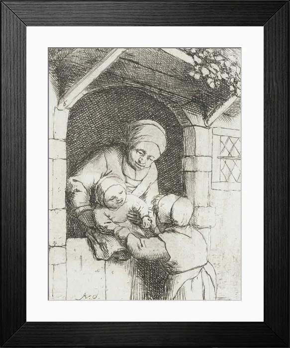 Framed Print : Mother with Two Children, c1675. Creator: Adriaen van Ostade Framed Print : Mother with Two Children, c1675. Creator: Adriaen van Ostade
