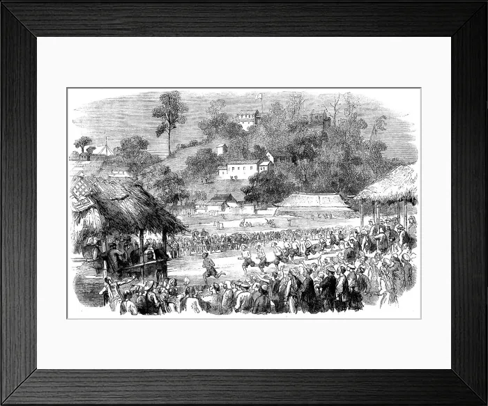 Framed Print : Foot-race at Canton by Coolies of the Military Train - sketched by our special artist and... 1858. Creator: Unknown Framed Print : Foot-race at Canton by Coolies of the Military Train - sketched by our special artist and... 1858. Creator: Unknown