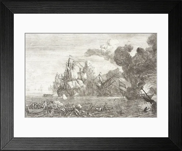 Framed Print : Naval Battle, 1753. Creator: Adriaen Manglard Framed Print : Naval Battle, 1753. Creator: Adriaen Manglard