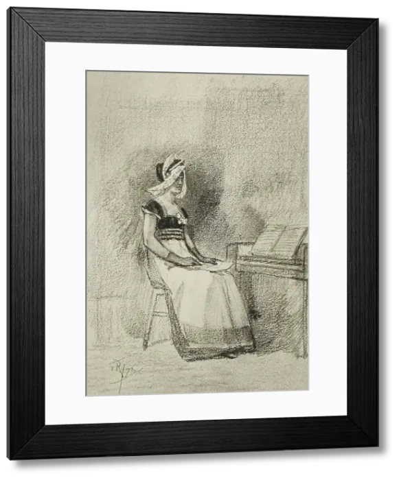 Framed Print : Jeune Fille au clavecin, 1872. Creator: Unknown Framed Print : Jeune Fille au clavecin, 1872. Creator: Unknown