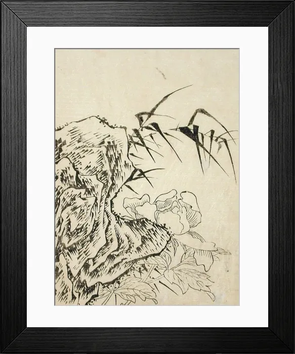 Framed Print : Rock, Peony and Bamboo, c1750. Creator: Unknown Framed Print : Rock, Peony and Bamboo, c1750. Creator: Unknown