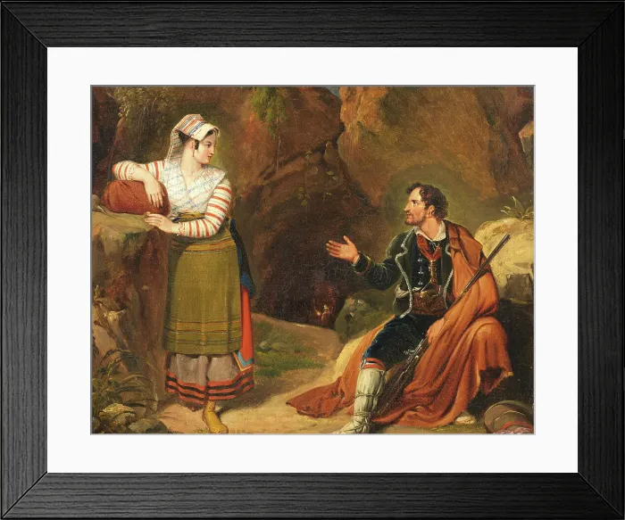 Framed Print : Italian Woman Making Conversation With a Brigand, c19th century. Creator: Unknown Framed Print : Italian Woman Making Conversation With a Brigand, c19th century. Creator: Unknown