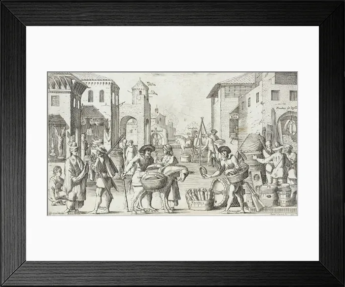 Framed Print : Trades Practiced in Bologna, c1640. Creators: Agostino Parisini, Francesco Curti Framed Print : Trades Practiced in Bologna, c1640. Creators: Agostino Parisini, Francesco Curti