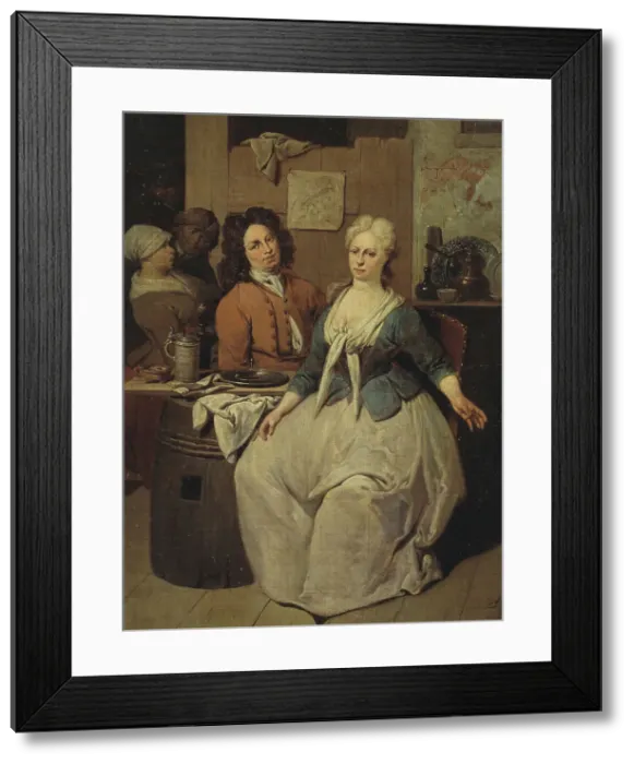 Framed Print : Private Meal, early 18th century. Creator: Jan Baptist Lambrechts Framed Print : Private Meal, early 18th century. Creator: Jan Baptist Lambrechts