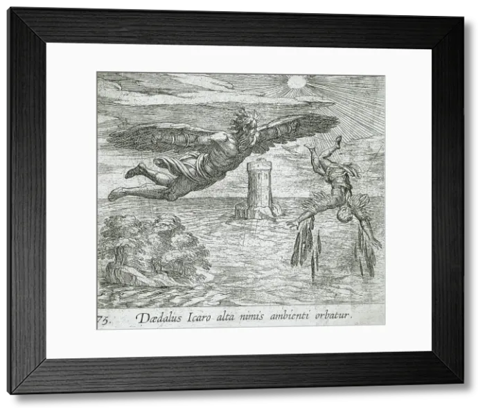 Framed Print : The Fall of Icarus, published 1606. Creators: Antonio Tempesta, Wilhelm Janson Framed Print : The Fall of Icarus, published 1606. Creators: Antonio Tempesta, Wilhelm Janson
