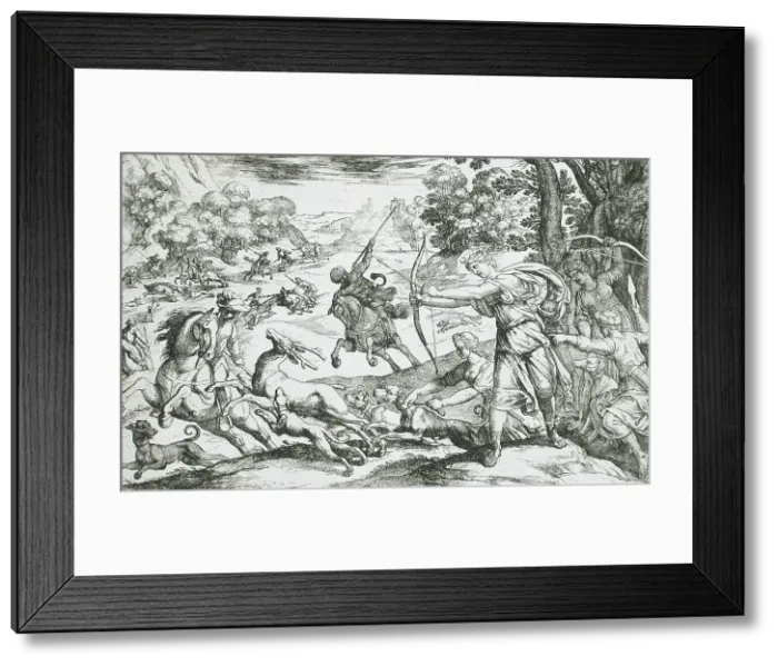 Framed Print : Stag Hunt, 16th century. Creator: Antonio Tempesta
