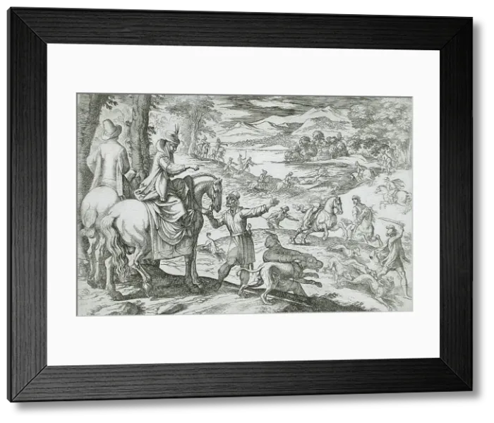 Framed Print : Deer and Wolf Hunt, 16th century. Creator: Antonio Tempesta Framed Print : Deer and Wolf Hunt, 16th century. Creator: Antonio Tempesta