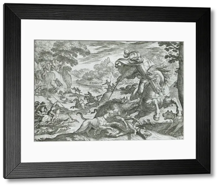 Framed Print : Boar Hunt, 16th century. Creator: Antonio Tempesta Framed Print : Boar Hunt, 16th century. Creator: Antonio Tempesta