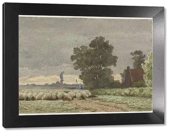 Landscape with herd of sheep, 1857-1884. Creator: Cornelis Willem Hoevenaar