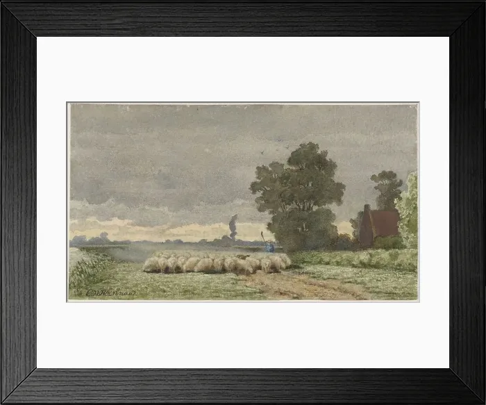 Framed Print : Landscape with herd of sheep, 1857-1884. Creator: Cornelis Willem Hoevenaar Framed Print : Landscape with herd of sheep, 1857-1884. Creator: Cornelis Willem Hoevenaar