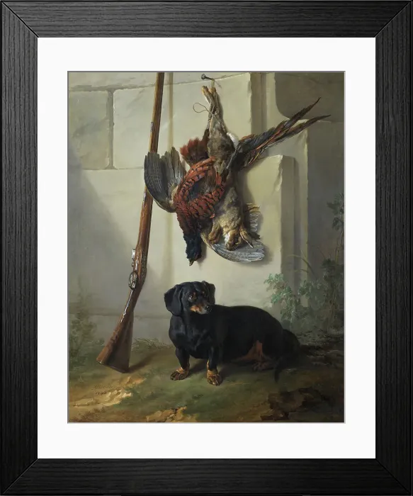 Framed Print : The Dachshound Pehr with Dead Game and Rifle, 1740. Creator: Jean-Baptiste Oudry Framed Print : The Dachshound Pehr with Dead Game and Rifle, 1740. Creator: Jean-Baptiste Oudry