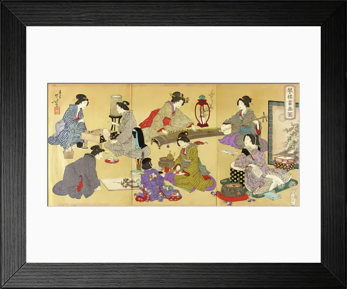 Framed Print : Picture of Koto, Game, and Painting, published in 1889. Creator: Mizuno Toshikata Framed Print : Picture of Koto, Game, and Painting, published in 1889. Creator: Mizuno Toshikata