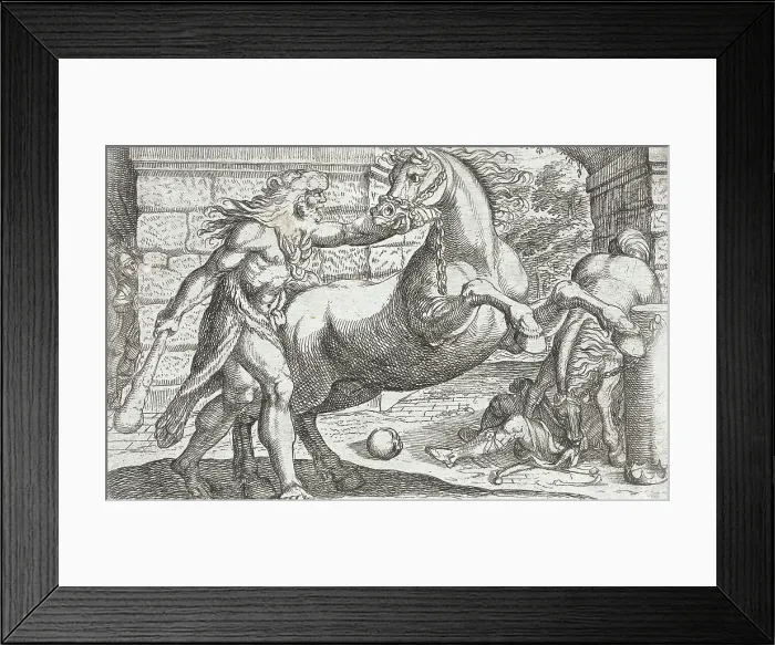 Framed Print : Hercules and the Mares of Diomedes, 1608. Creators: Antonio Tempesta, Nicolaus van Aelst Framed Print : Hercules and the Mares of Diomedes, 1608. Creators: Antonio Tempesta, Nicolaus van Aelst