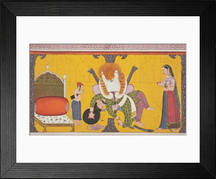 Framed Print : Narasimha Disemboweling Hiranyakashipu, Folio from a Bhagavata Purana, between c1760 and c1770. Creator: Unknown Framed Print : Narasimha Disemboweling Hiranyakashipu, Folio from a Bhagavata Purana, between c1760 and c1770. Creator: Unknown