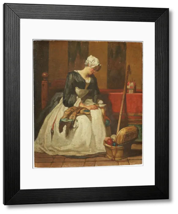 Framed Print : The Embroiderer, mid-late 18th century. Creator: Jean-Simeon Chardin Framed Print : The Embroiderer, mid-late 18th century. Creator: Jean-Simeon Chardin