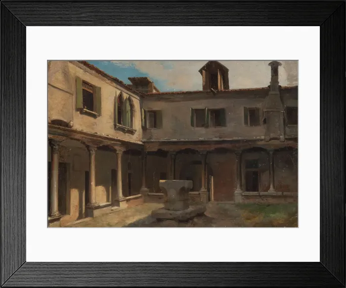 Framed Print : Inner courtyard of an Italian convent, c.1830. Creator: Unknown Framed Print : Inner courtyard of an Italian convent, c.1830. Creator: Unknown