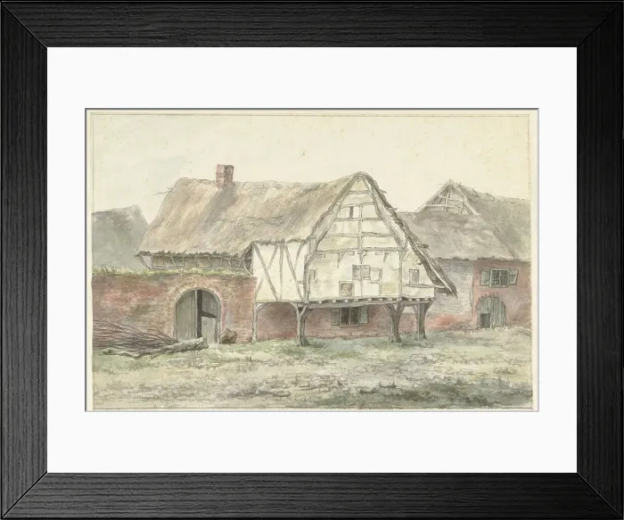Framed Print : Farm with a wall, 1755-1818. Creator: Egbert van Drielst Framed Print : Farm with a wall, 1755-1818. Creator: Egbert van Drielst