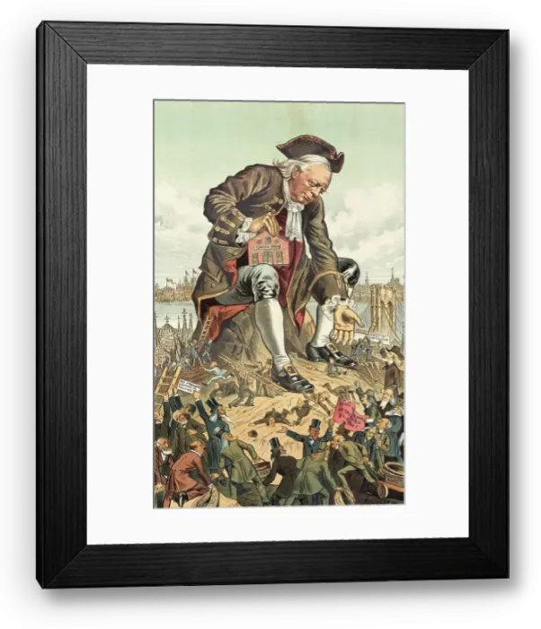 Framed Print : Gulliver und die Partei-Liliputaner.... Cartoon from Puck, 1885. Creator: Bernhard Gillam Framed Print : Gulliver und die Partei-Liliputaner.... Cartoon from Puck, 1885. Creator: Bernhard Gillam