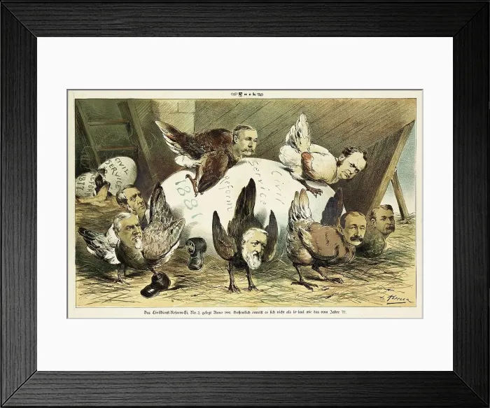 Framed Print : Cartoon from Puck, between 1880 and 1889. Creator: Bernhard Gillam Framed Print : Cartoon from Puck, between 1880 and 1889. Creator: Bernhard Gillam