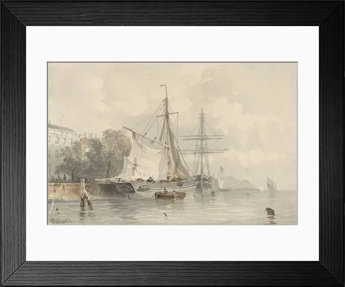 Framed Print : Sailing ships ashore, 1834-1872. Creator: Frans Arnold Breuhaus de Groot Framed Print : Sailing ships ashore, 1834-1872. Creator: Frans Arnold Breuhaus de Groot