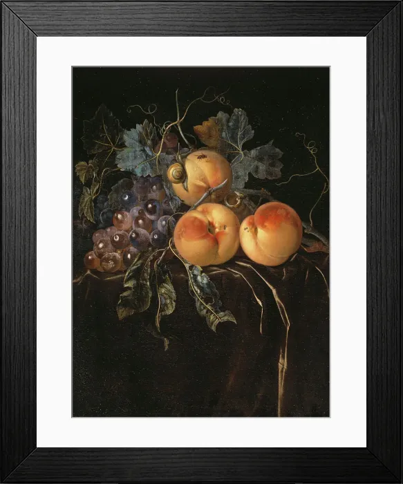 Framed Print : Still Life with Peaches and Grapes. Creator: Willem van Aelst Framed Print : Still Life with Peaches and Grapes. Creator: Willem van Aelst