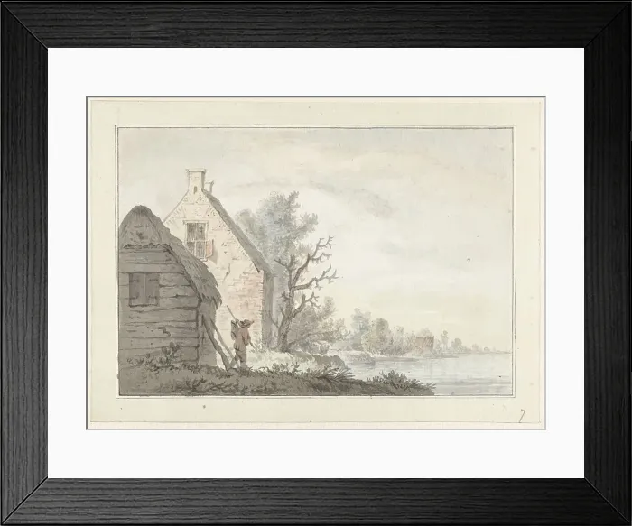 Framed Print : River landscape with some houses, 1779. Creator: G van Bosvelt Framed Print : River landscape with some houses, 1779. Creator: G van Bosvelt