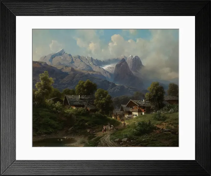 Framed Print : Partenkirchen in Bavaria at Sunrise, 1860. Creator: Karl Millner Framed Print : Partenkirchen in Bavaria at Sunrise, 1860. Creator: Karl Millner