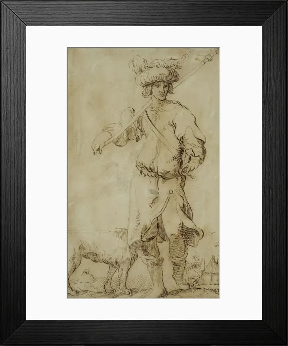 Framed Print : Soldier with dog, 30 August 1841. Creator: Unknown Framed Print : Soldier with dog, 30 August 1841. Creator: Unknown